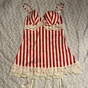 Victoria's Secret Red and Cream Striped Chemise